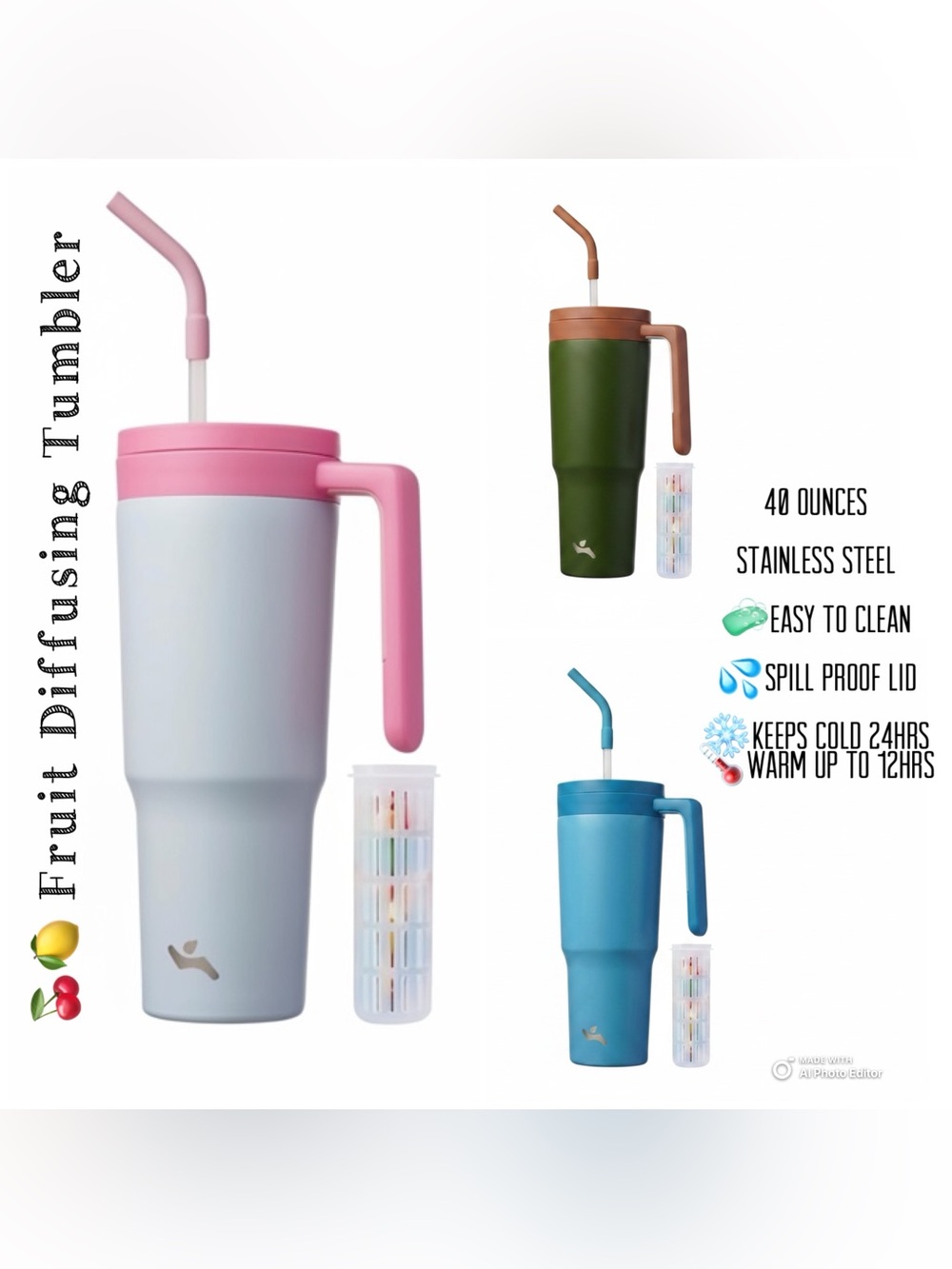 🍒🍋🍓Diffusing Tumbler 40oz